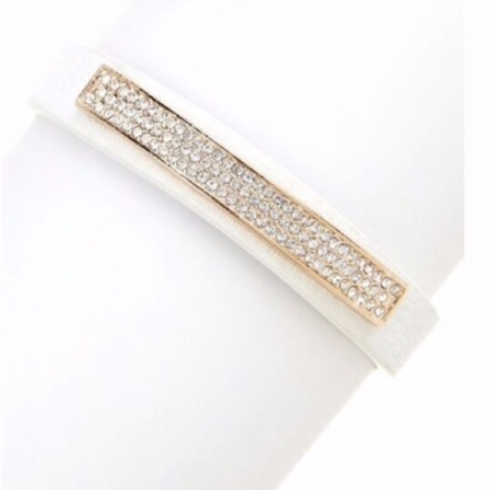 Pave crystal and white vegan leather bracelet